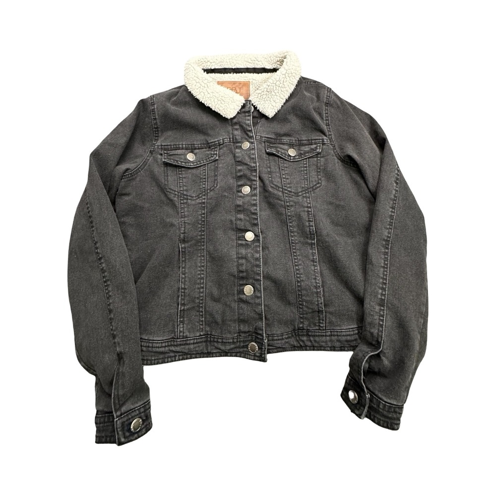 BBJ Los Angeles Denim Jacket Womens XL Black Sherpa Lined Borg Collar Western